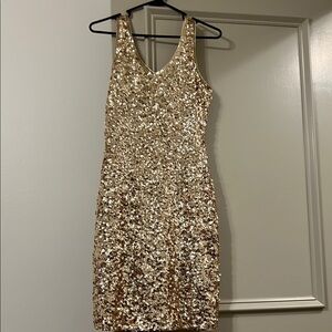 Gold Sequin V-Neck Mini Dress